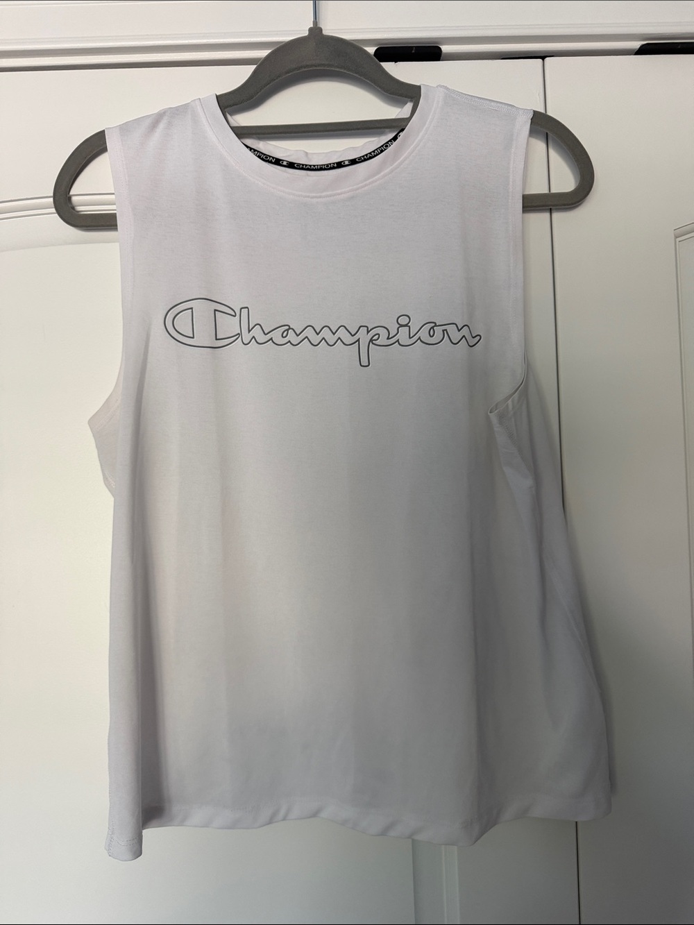 Champion White Tank with Outline Logo